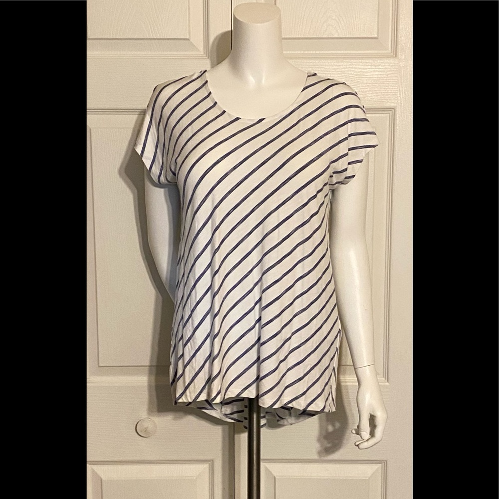 Chico's Perfect Stripe Cross Back Tee Top NWT Mysterious Blue SZ 0P(Small)